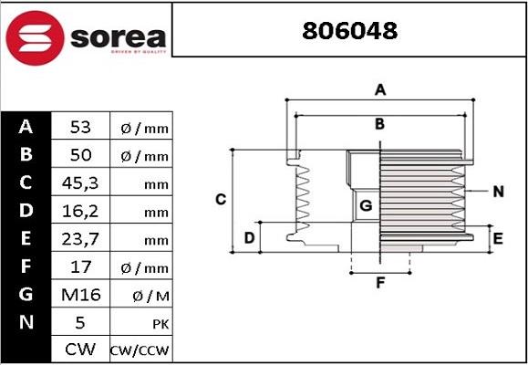 EAI 806048 - Шкив генератора, муфта avtokuzovplus.com.ua