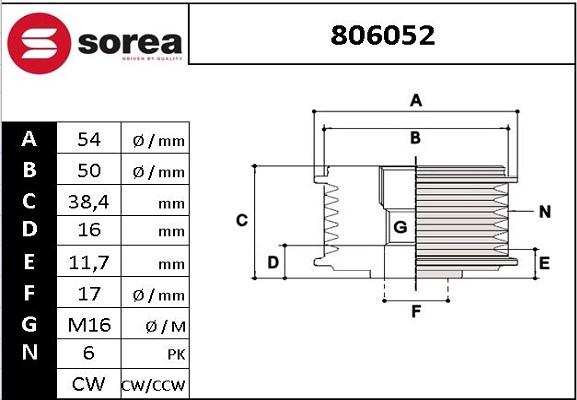 EAI 806052 - Шкив генератора, муфта avtokuzovplus.com.ua