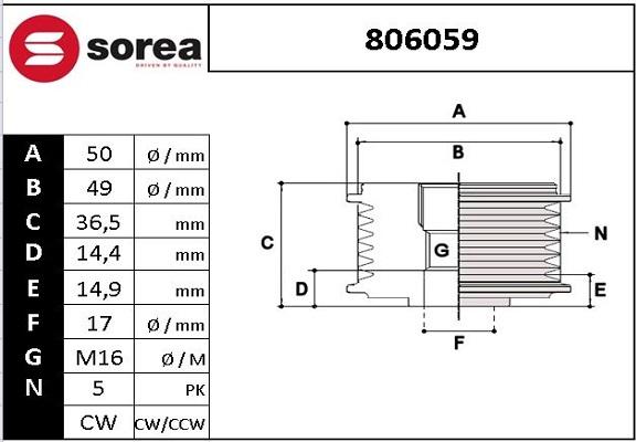 EAI 806059 - Шкив генератора, муфта avtokuzovplus.com.ua