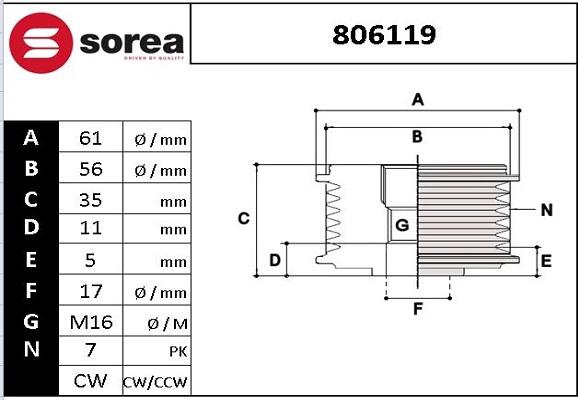 EAI 806119 - Шкив генератора, муфта avtokuzovplus.com.ua