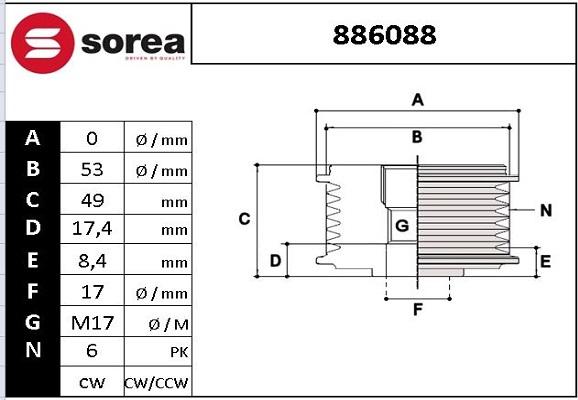 EAI 886088 - Шкив генератора, муфта autodnr.net