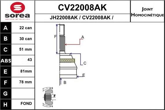 EAI CV22008AK - Шарнирный комплект, ШРУС, приводной вал autodnr.net