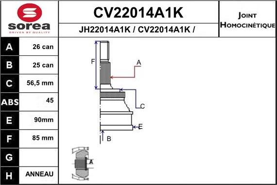 EAI CV22014A1K - Шарнірний комплект, ШРУС, приводний вал autocars.com.ua