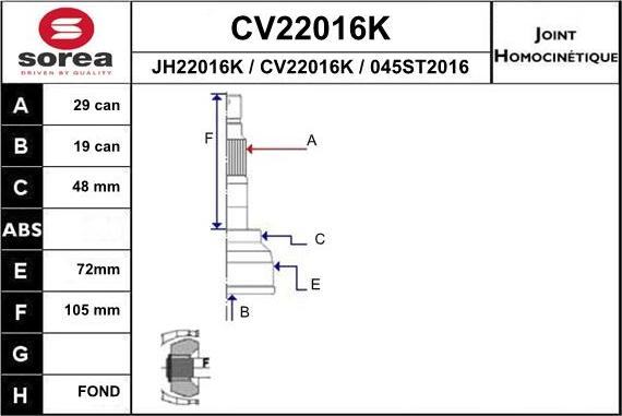 EAI CV22016K - Шарнірний комплект, ШРУС, приводний вал autocars.com.ua