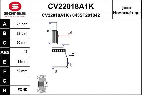 EAI CV22018A1K - Шарнірний комплект, ШРУС, приводний вал autocars.com.ua