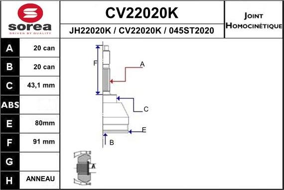 EAI CV22020K - Шарнирный комплект, ШРУС, приводной вал autodnr.net