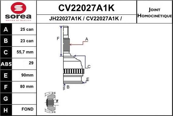 EAI CV22027A1K - Шарнірний комплект, ШРУС, приводний вал autocars.com.ua