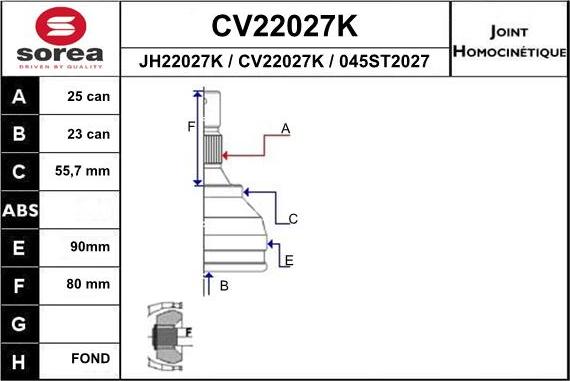 EAI CV22027K - Шарнірний комплект, ШРУС, приводний вал autocars.com.ua