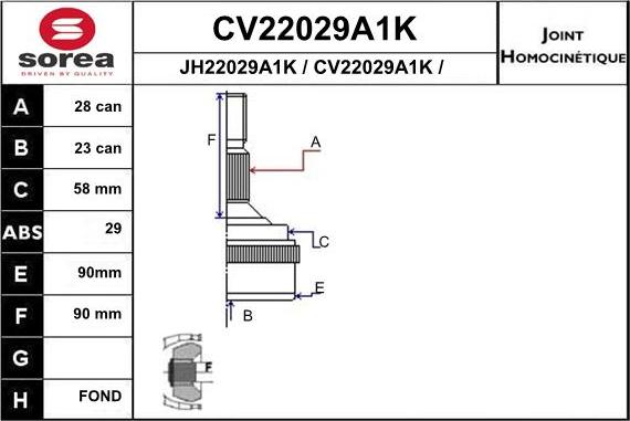 EAI CV22029A1K - Шарнірний комплект, ШРУС, приводний вал autocars.com.ua