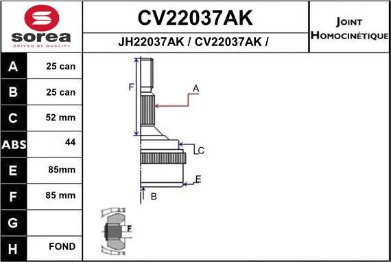 EAI CV22037AK - Шарнирный комплект, ШРУС, приводной вал autodnr.net