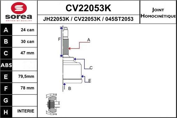 EAI CV22053K - Шарнирный комплект, ШРУС, приводной вал avtokuzovplus.com.ua