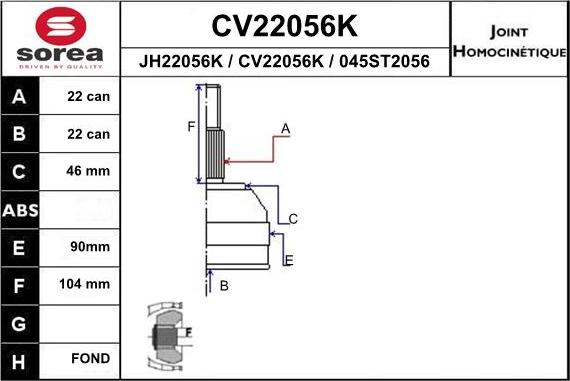 EAI CV22056K - Шарнирный комплект, ШРУС, приводной вал avtokuzovplus.com.ua