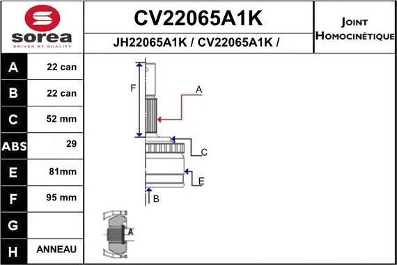 EAI CV22065A1K - Шарнирный комплект, ШРУС, приводной вал avtokuzovplus.com.ua