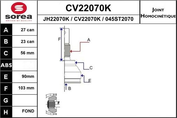 EAI CV22070K - Шарнірний комплект, ШРУС, приводний вал autocars.com.ua