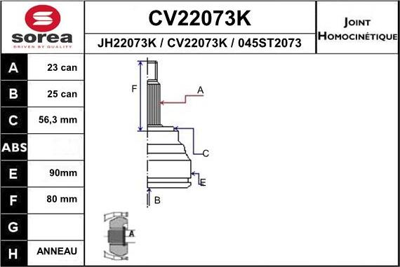 EAI CV22073K - Шарнірний комплект, ШРУС, приводний вал autocars.com.ua