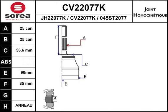 EAI CV22077K - Шарнірний комплект, ШРУС, приводний вал autocars.com.ua