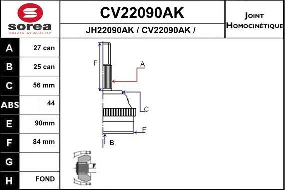 EAI CV22090AK - Шарнірний комплект, ШРУС, приводний вал autocars.com.ua