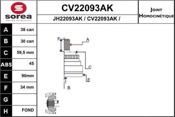 EAI CV22093AK - Шарнірний комплект, ШРУС, приводний вал autocars.com.ua
