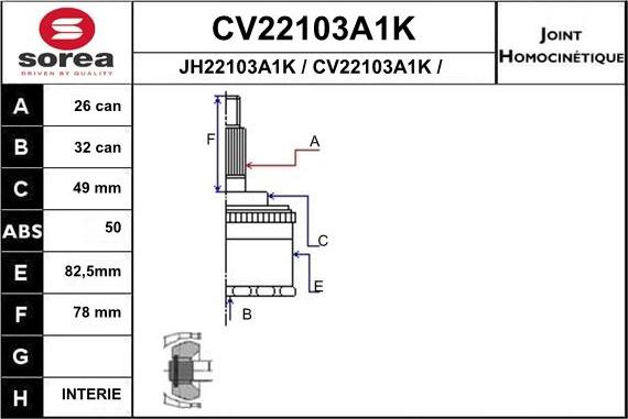 EAI CV22103A1K - Шарнирный комплект, ШРУС, приводной вал avtokuzovplus.com.ua