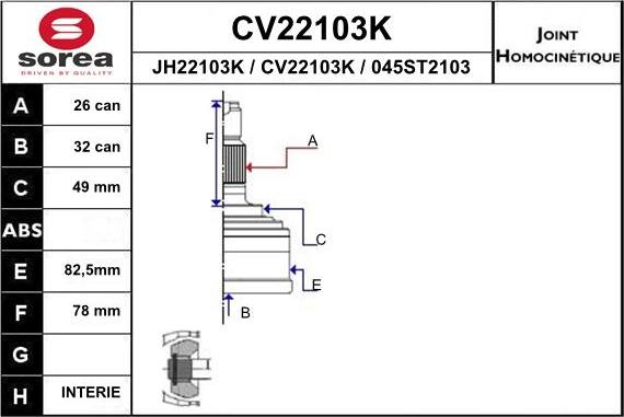 EAI CV22103K - Шарнірний комплект, ШРУС, приводний вал autocars.com.ua