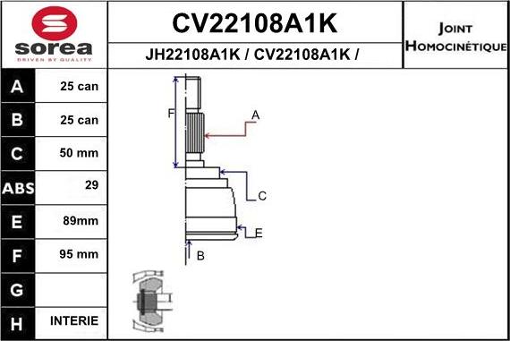 EAI CV22108A1K - Шарнирный комплект, ШРУС, приводной вал avtokuzovplus.com.ua