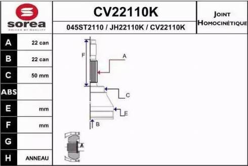 EAI CV22110K - Шарнірний комплект, ШРУС, приводний вал autocars.com.ua