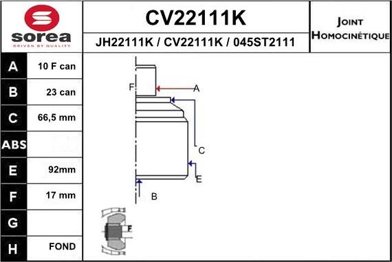 EAI CV22111K - Шарнирный комплект, ШРУС, приводной вал autodnr.net