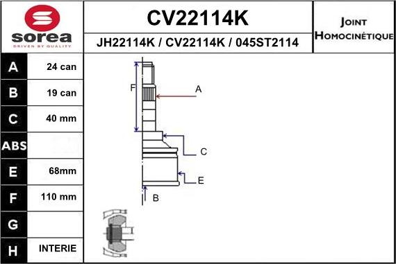 EAI CV22114K - Шарнирный комплект, ШРУС, приводной вал avtokuzovplus.com.ua