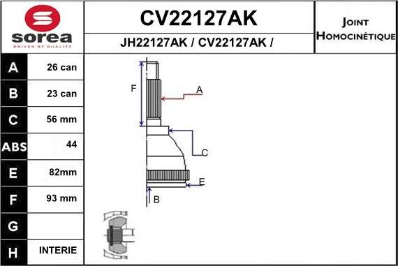 EAI CV22127AK - Шарнирный комплект, ШРУС, приводной вал avtokuzovplus.com.ua