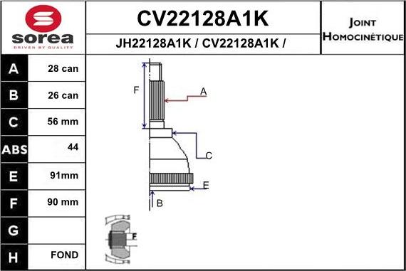 EAI CV22128A1K - Шарнірний комплект, ШРУС, приводний вал autocars.com.ua