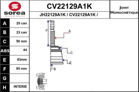 EAI CV22129A1K - Шарнирный комплект, ШРУС, приводной вал avtokuzovplus.com.ua