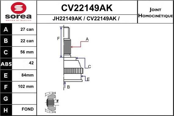 EAI CV22149AK - Шарнирный комплект, ШРУС, приводной вал avtokuzovplus.com.ua