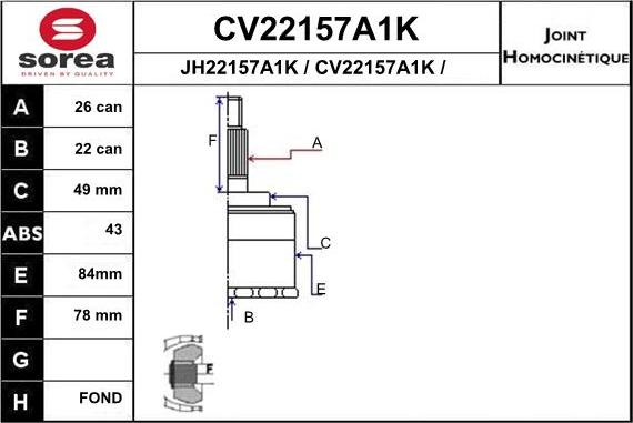 EAI CV22157A1K - Шарнірний комплект, ШРУС, приводний вал autocars.com.ua
