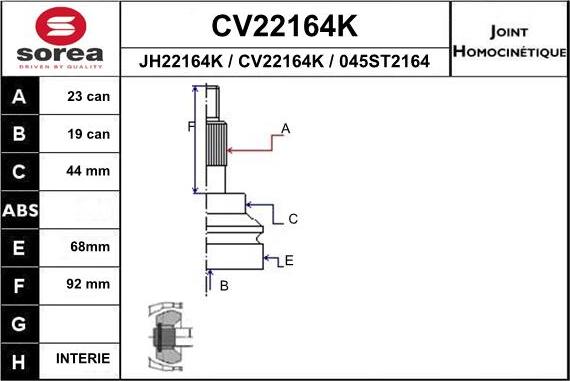 EAI CV22164K - Шарнірний комплект, ШРУС, приводний вал autocars.com.ua