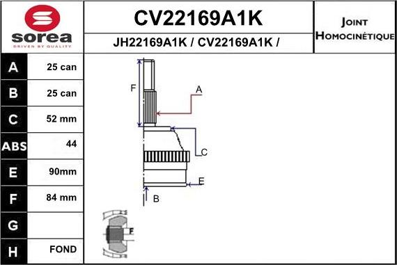 EAI CV22169A1K - Шарнирный комплект, ШРУС, приводной вал autodnr.net