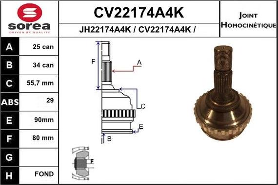 EAI CV22174A4K - Шарнірний комплект, ШРУС, приводний вал autocars.com.ua