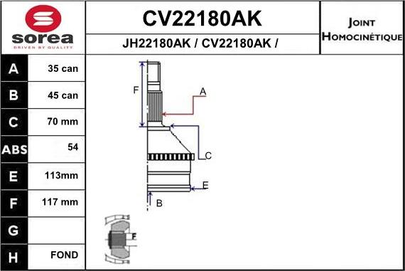 EAI CV22180AK - Шарнирный комплект, ШРУС, приводной вал avtokuzovplus.com.ua