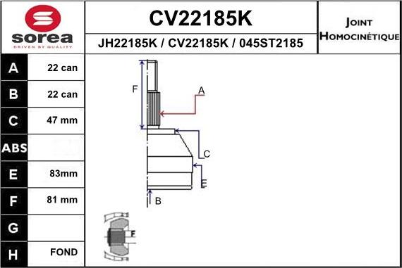 EAI CV22185K - Шарнірний комплект, ШРУС, приводний вал autocars.com.ua