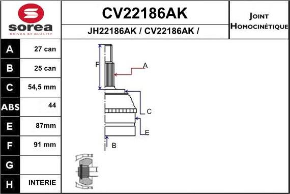 EAI CV22186AK - Шарнирный комплект, ШРУС, приводной вал autodnr.net