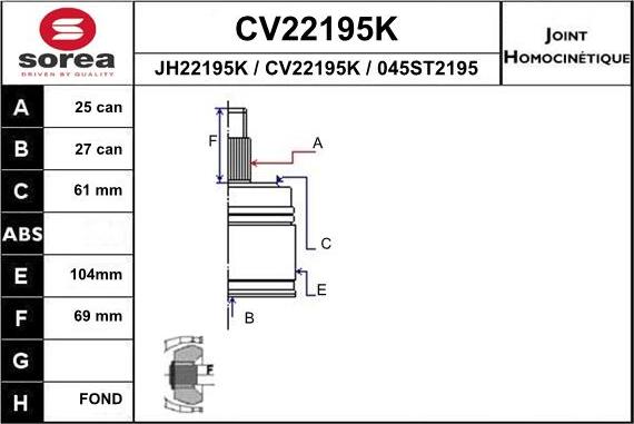 EAI CV22195K - Шарнирный комплект, ШРУС, приводной вал avtokuzovplus.com.ua