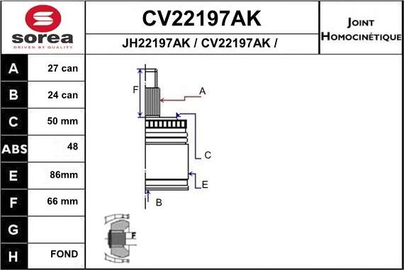 EAI CV22197AK - Шарнірний комплект, ШРУС, приводний вал autocars.com.ua