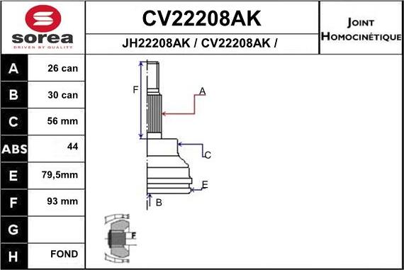 EAI CV22208AK - Шарнирный комплект, ШРУС, приводной вал avtokuzovplus.com.ua