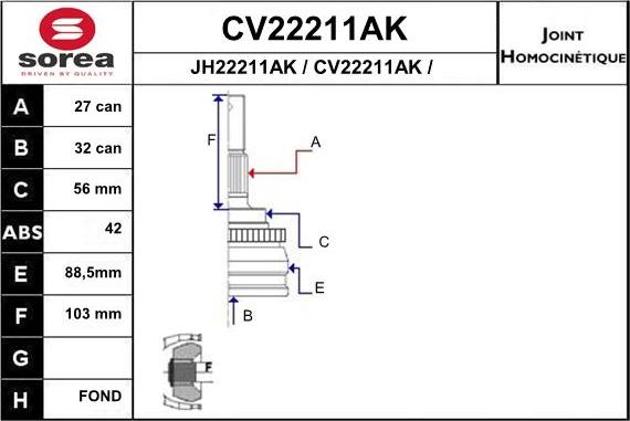 EAI CV22211AK - Шарнірний комплект, ШРУС, приводний вал autocars.com.ua