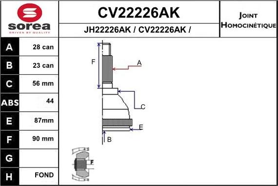 EAI CV22226AK - Шарнирный комплект, ШРУС, приводной вал avtokuzovplus.com.ua