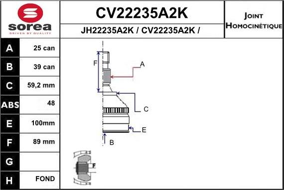 EAI CV22235A2K - Шарнірний комплект, ШРУС, приводний вал autocars.com.ua