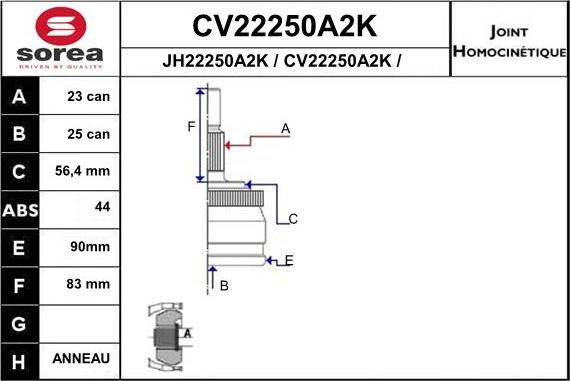 EAI CV22250A2K - Шарнірний комплект, ШРУС, приводний вал autocars.com.ua