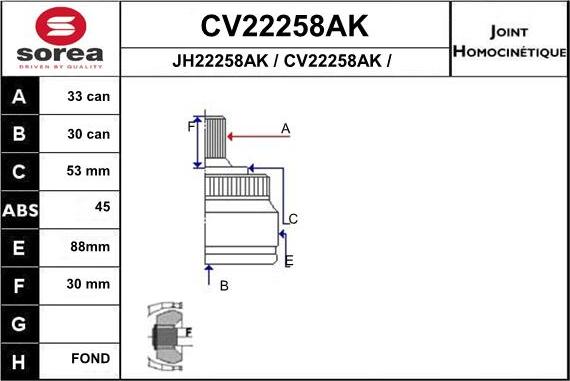 EAI CV22258AK - Шарнірний комплект, ШРУС, приводний вал autocars.com.ua