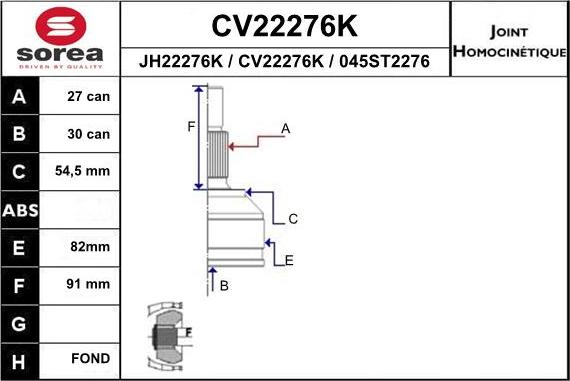 EAI CV22276K - Шарнірний комплект, ШРУС, приводний вал autocars.com.ua