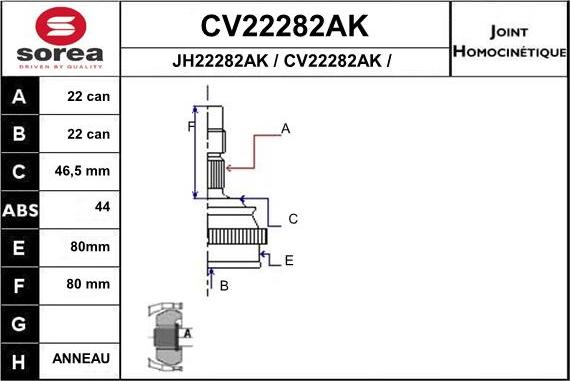 EAI CV22282AK - Шарнірний комплект, ШРУС, приводний вал autocars.com.ua