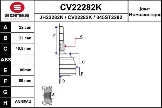 EAI CV22282K - Шарнірний комплект, ШРУС, приводний вал autocars.com.ua